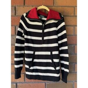 Lauren Ralph Lauren Striped Sweater High Collar Zip | Black‎ White | Size Small
